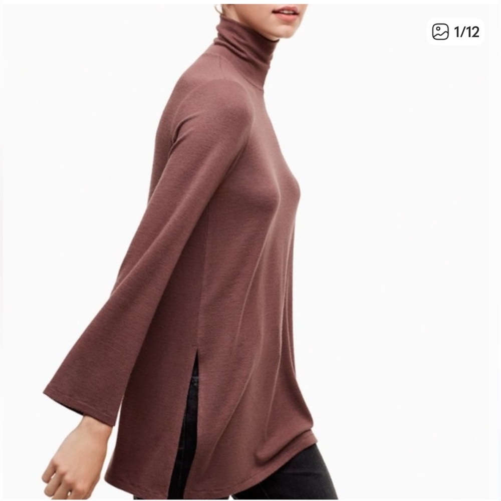 Free Wilfred Small Aritiza Brown Mock Turtleneck Tunic Side Slits Reposa knit